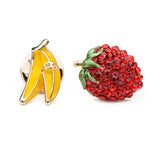 Cute Red Crystal Strawberry And Yellow Enamel Banana